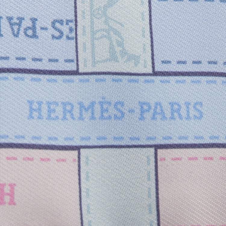 Pre Owned Hermes Pale Bleu/Rose Bolduc au Carré Silk Twilly