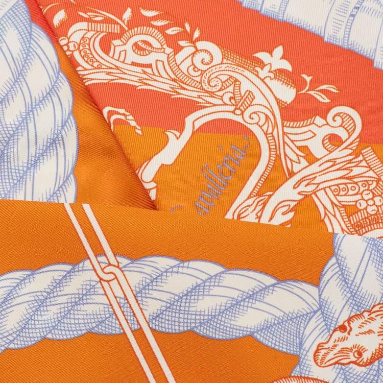 Pre Owned Hermes Orange/Bleu Della Cavalleria Silk Maxi Slim Twilly