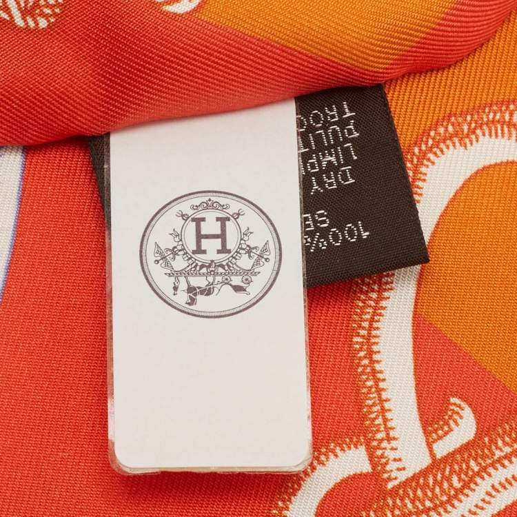 Pre Owned Hermes Orange/Bleu Della Cavalleria Silk Maxi Slim Twilly