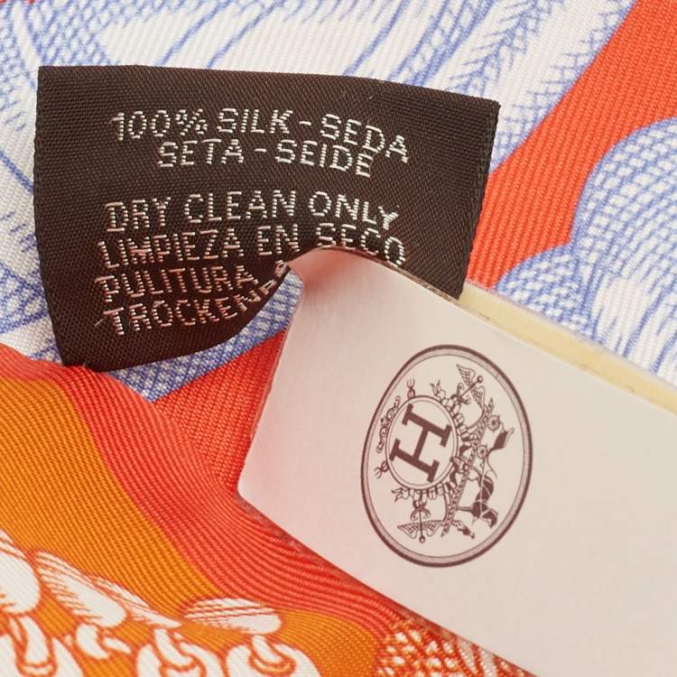 Pre Owned Hermes Orange/Bleu Della Cavalleria Silk Maxi Slim Twilly