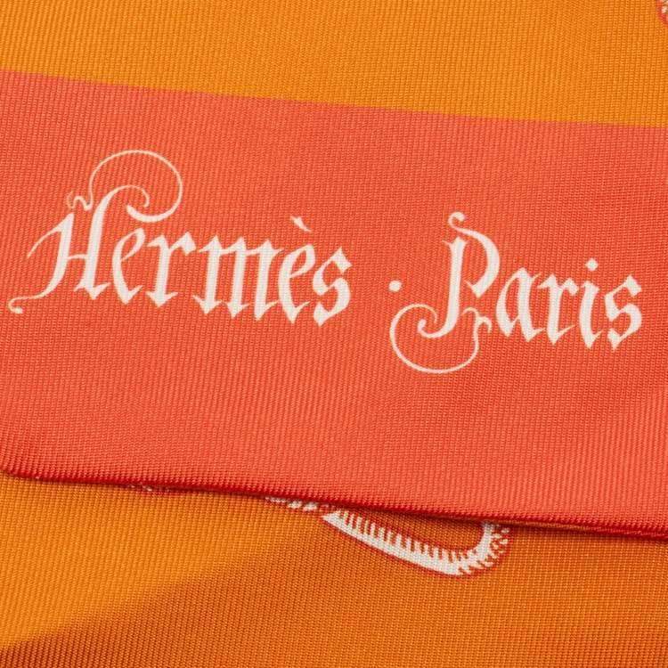 Pre Owned Hermes Orange/Bleu Della Cavalleria Silk Maxi Slim Twilly