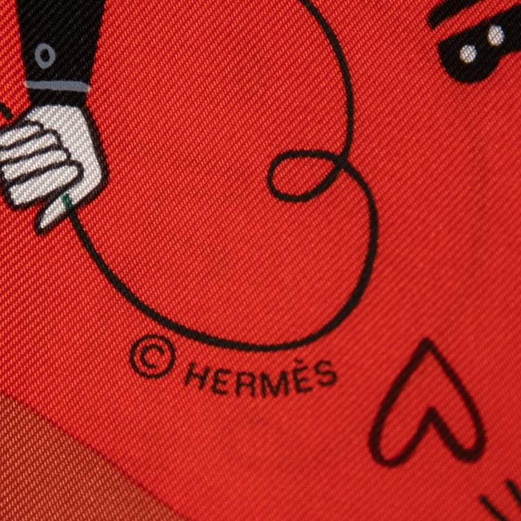 Pre Owned Hermes Red Les Confessions Printed Silk Square Scarf