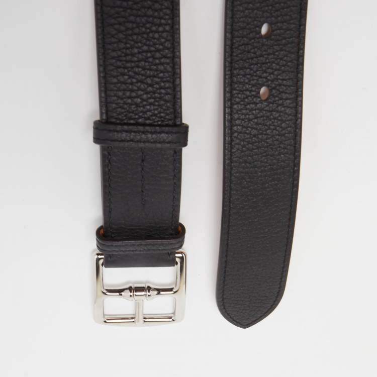 Pre Owned Hermès   Black Togo and Swift Leather Etriviere Belt 100CM