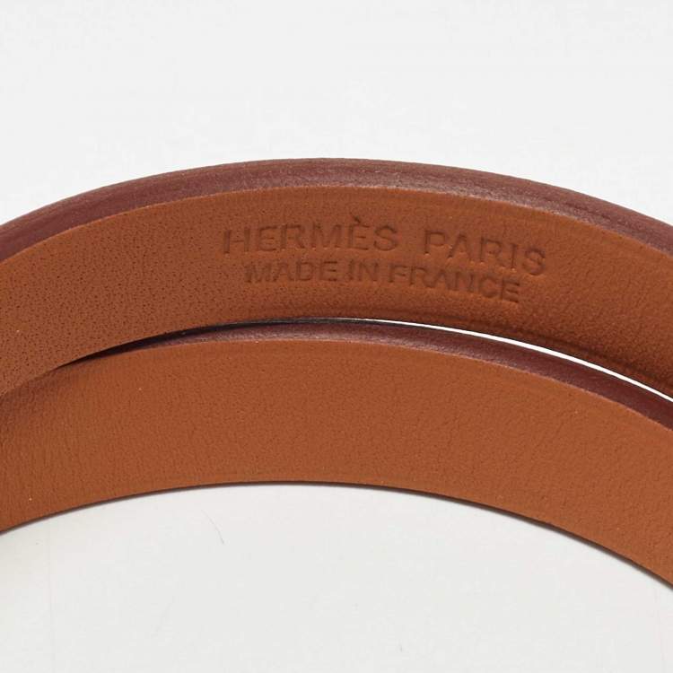 Pre Owned Hermes Light Brown Leather Gold Plated Mini Kelly Double Tour Bracelet
