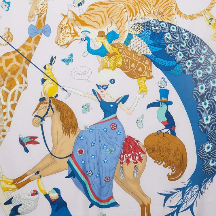 Pre Owned Hermès Story Light Pink Printed Silk Square Scarf