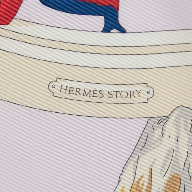 Pre Owned Hermès Story Light Pink Printed Silk Square Scarf