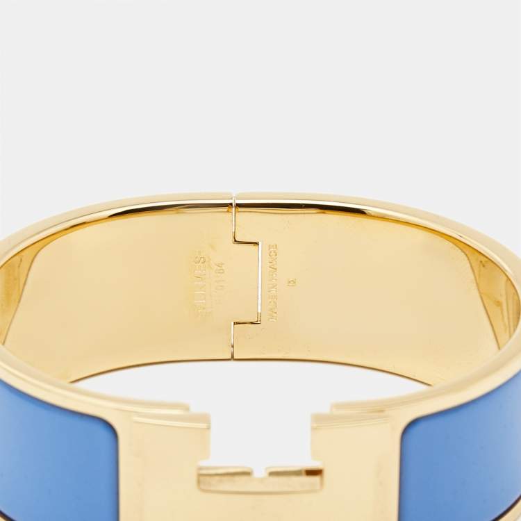 Pre Owned Hermes Clic Clac H Blue Enamel Gold Plated Bracelet