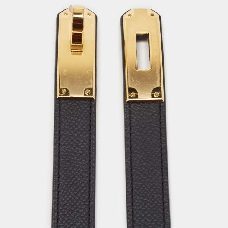 مملوكة مسبقًا Hermes Noir Epsom Leather Gold Tone Finish Kelly 18 Belt Adjustable