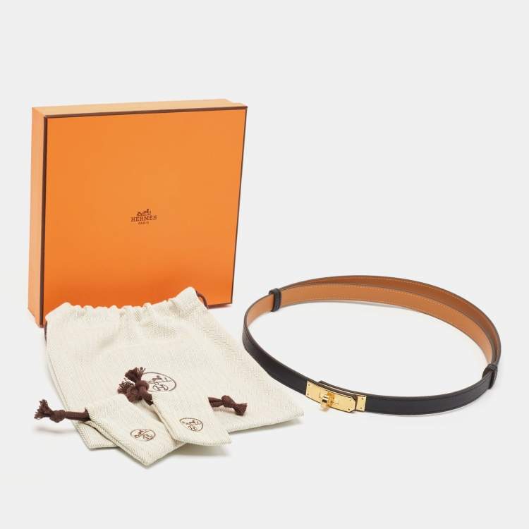 مملوكة مسبقًا Hermes Noir Epsom Leather Gold Tone Finish Kelly 18 Belt Adjustable