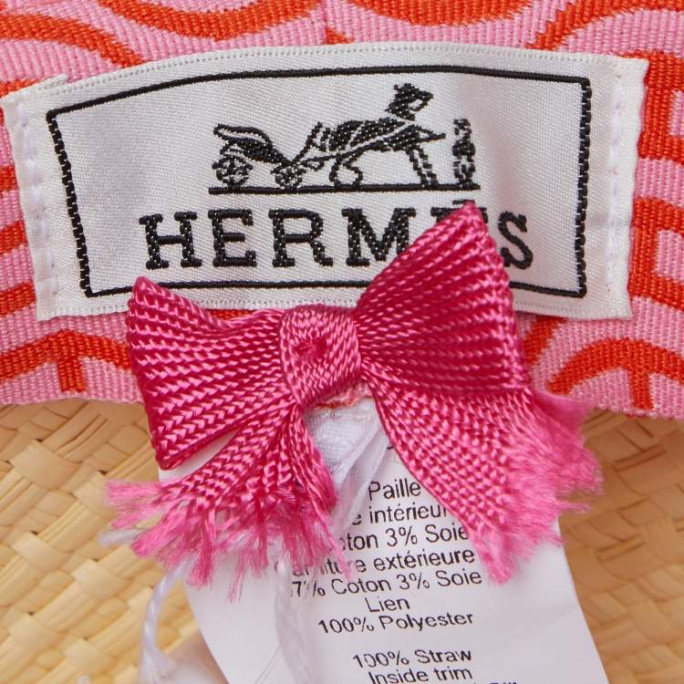 Pre Owned Hermes Beige Panama Chevron Trim Straw Elettra Hat Size 56