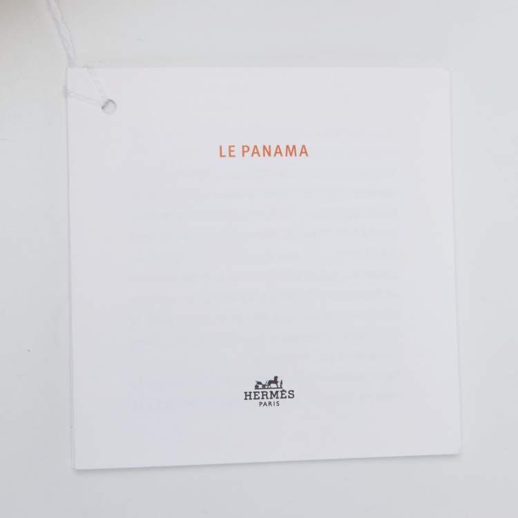 Pre Owned Hermes Beige Panama Chevron Trim Straw Elettra Hat Size 56