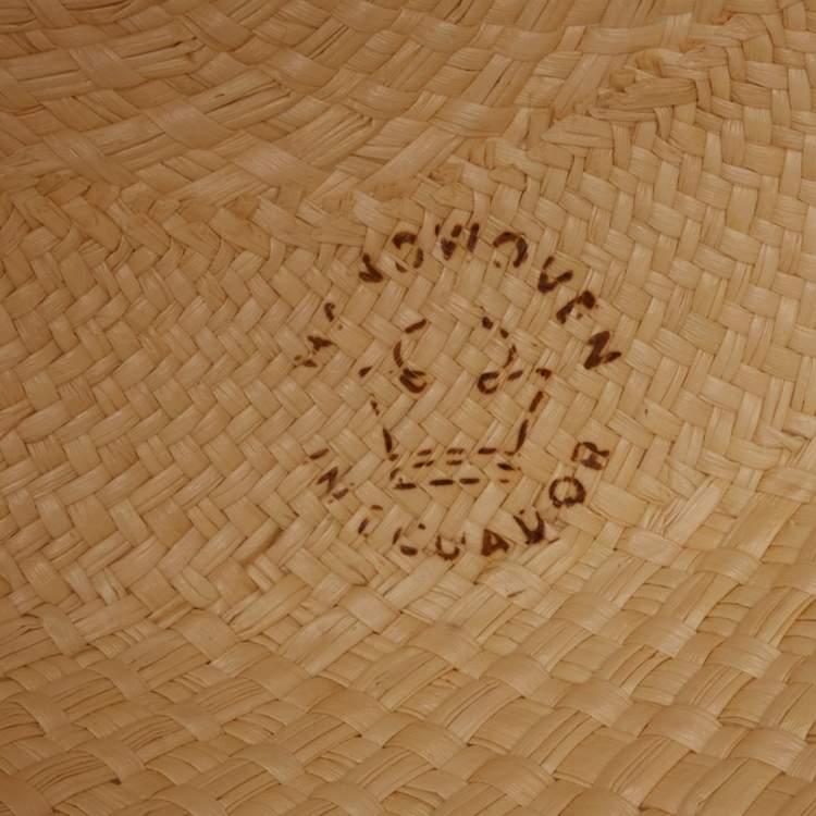 Pre Owned Hermes Beige Panama Chevron Trim Straw Elettra Hat Size 56