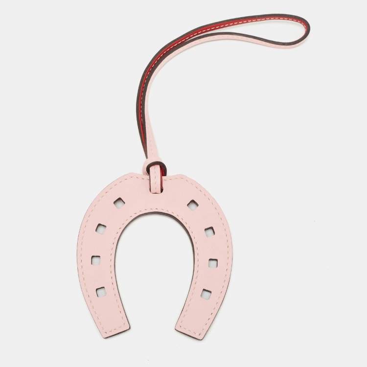 Pre Owned Hermes Rose Sakura/Vermillion Swift Leather Paddock Fer a Cheval Bag Charm