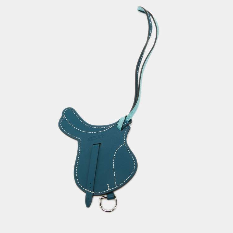 Pre Owned Hermès Bleu Atoll/Colvert Swift Leather Paddock Selle Horse Saddle Bag Charm