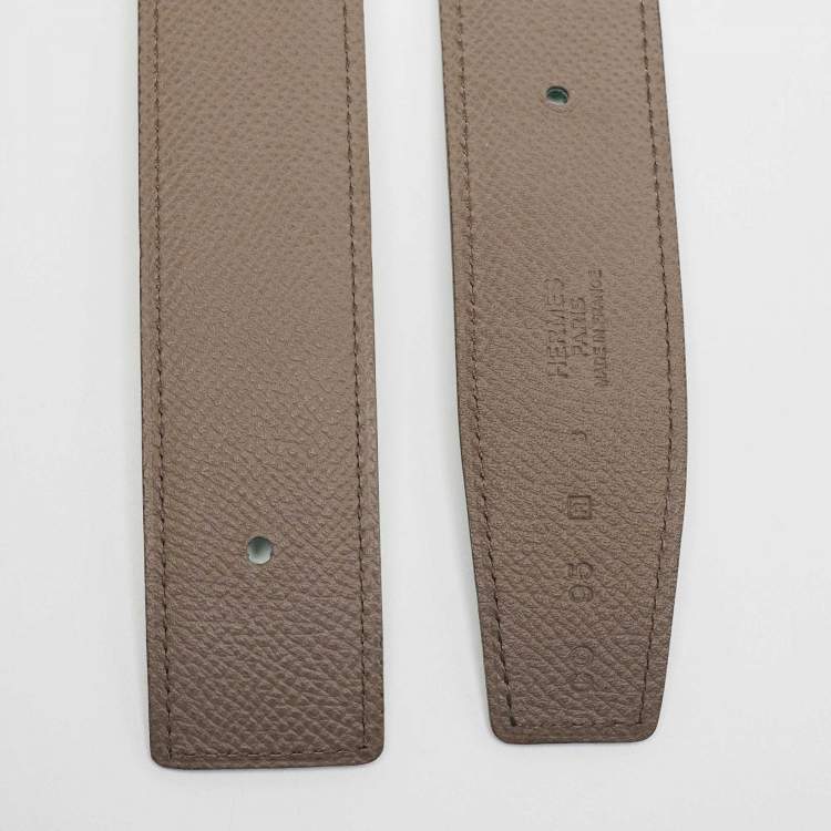 Pre Owned Hermès Etain/Bambou Epsom and Swift Leather Reversible Belt Strap Size 95CM