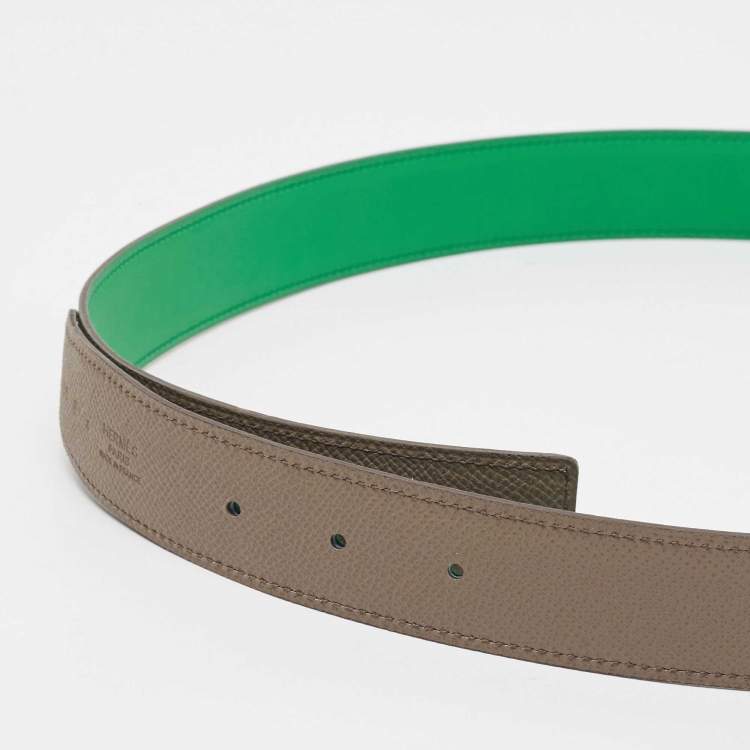 Pre Owned Hermès Etain/Bambou Epsom and Swift Leather Reversible Belt Strap Size 95CM