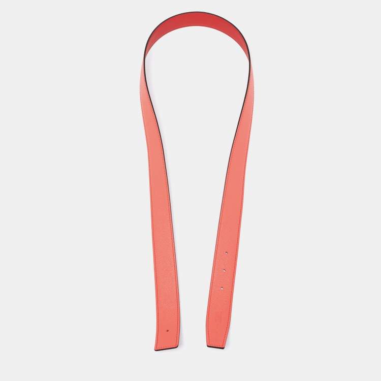 Pre Owned Hermès Rouge Casaque/Rose Jaipur Epsom and Swift Leather Reversible Belt Strap Size 100CM