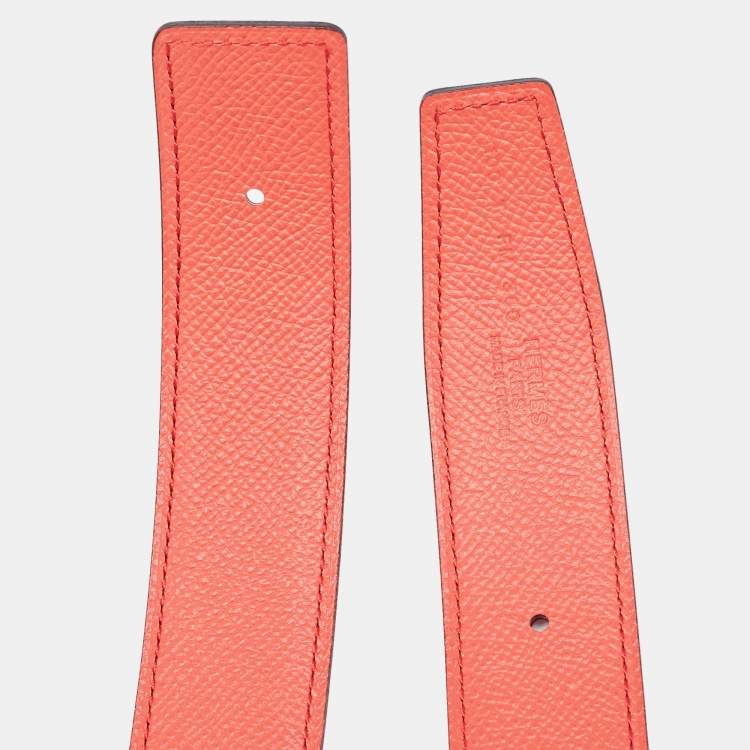 Pre Owned Hermès Rouge Casaque/Rose Jaipur Epsom and Swift Leather Reversible Belt Strap Size 100CM