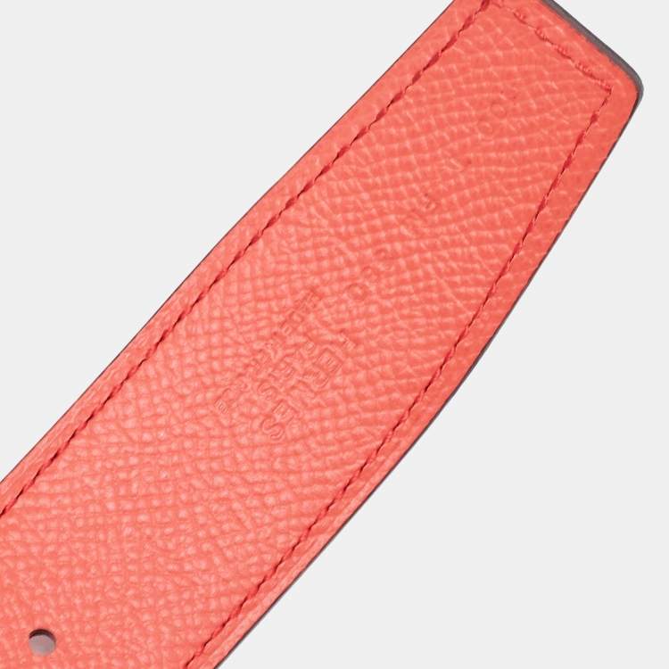 Pre Owned Hermès Rouge Casaque/Rose Jaipur Epsom and Swift Leather Reversible Belt Strap Size 100CM