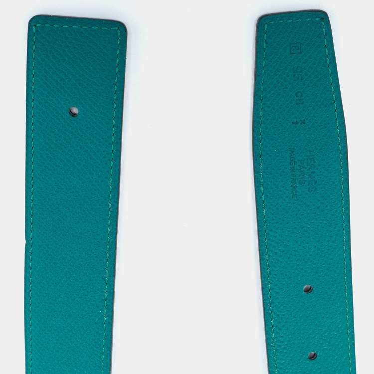 Pre Owned Hermès Malachite/Black Epsom and Swift Leather Reversible Belt Strap Size 95CM