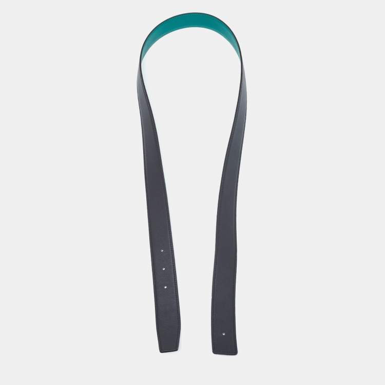 Pre Owned Hermès Malachite/Black Epsom and Swift Leather Reversible Belt Strap Size 95CM