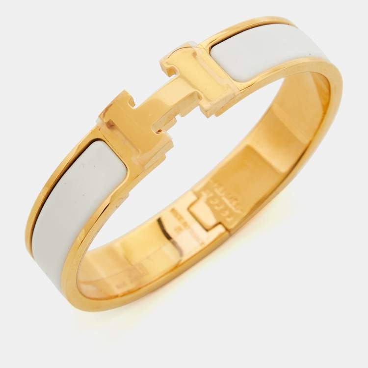 Pre Owned Hermès Clic H Enamel Gold Plated Bracelet