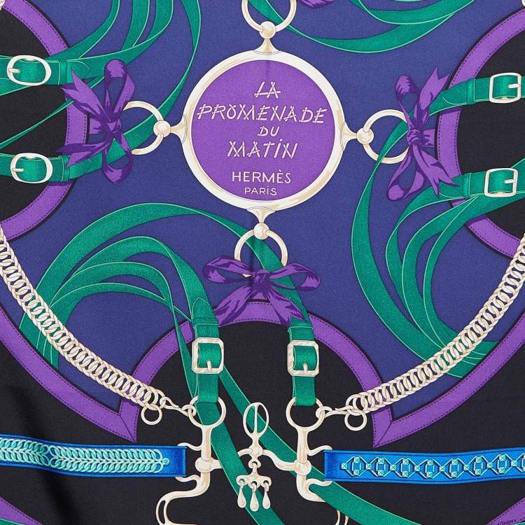Pre Owned Hermes Black La Promenade du Matin Silk Scarf
