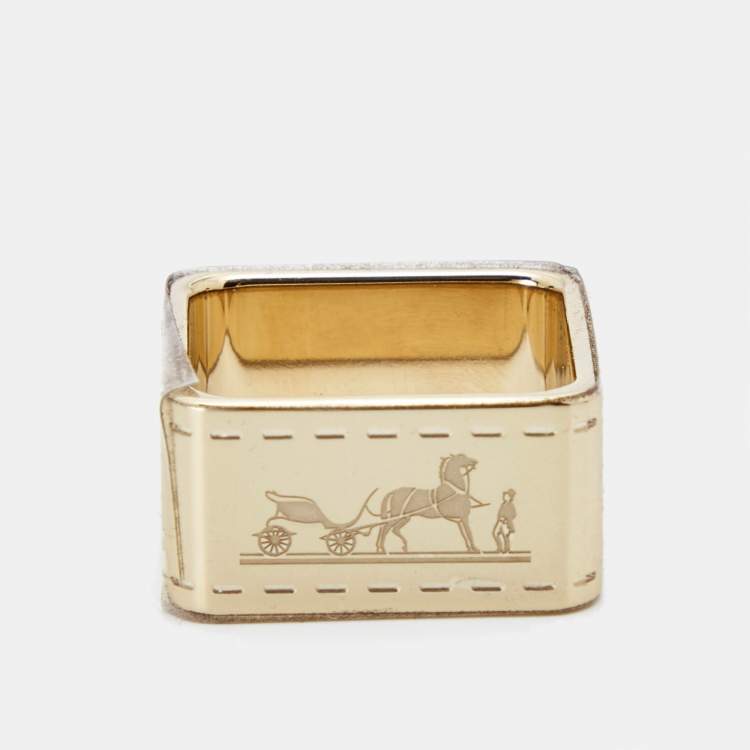Pre Owned Hermes Bolduc 90 Gold Tone Scarf Ring