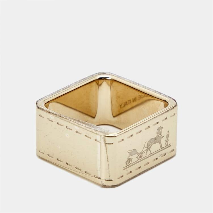 Pre Owned Hermes Bolduc 90 Gold Tone Scarf Ring