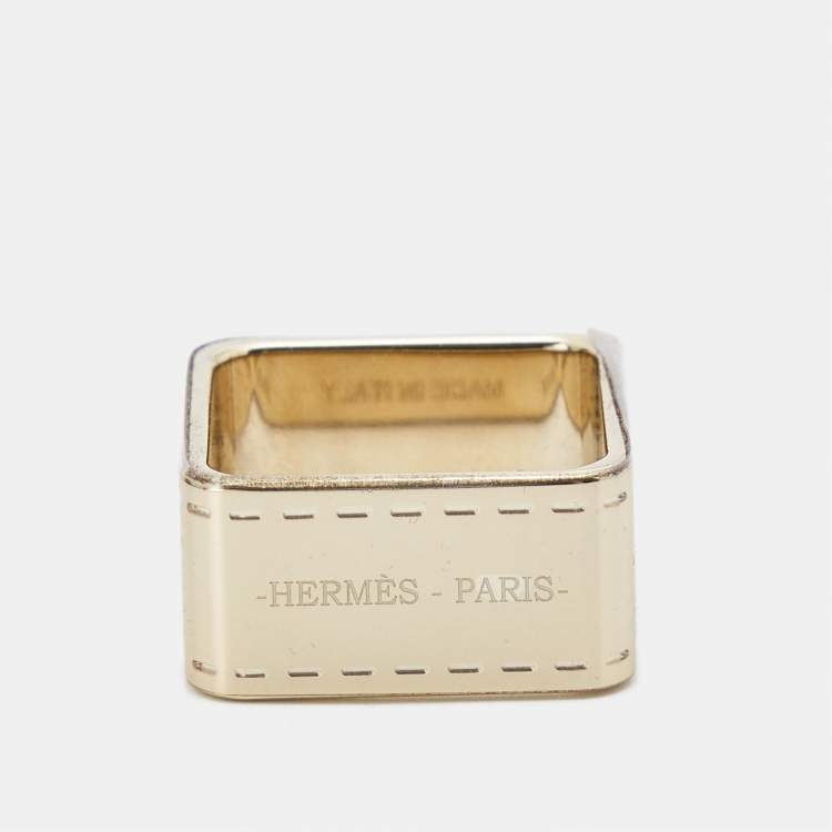 Pre Owned Hermes Bolduc 90 Gold Tone Scarf Ring
