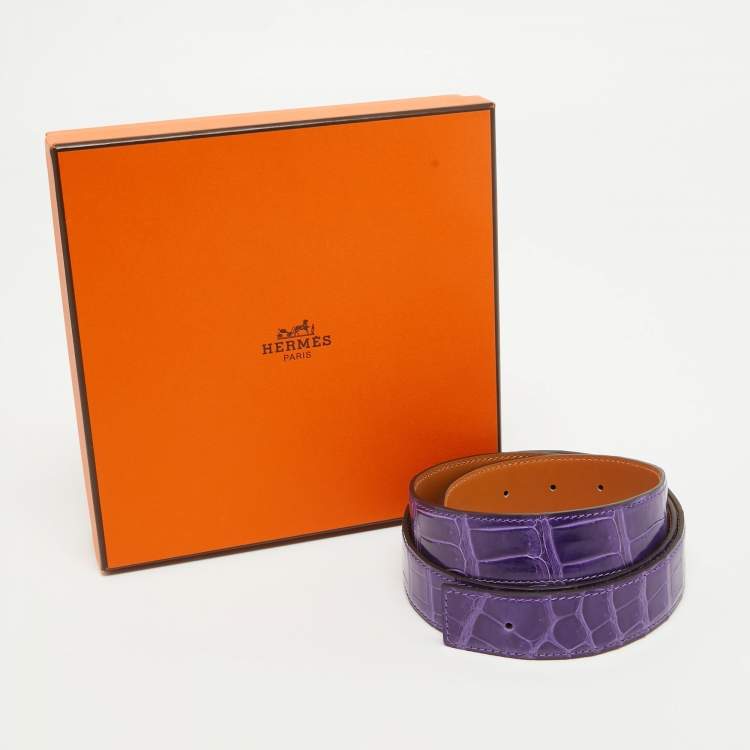 مملوكة مسبقًا Hermes Ultraviolet Crocodile Porosus Belt Strap 95 CM