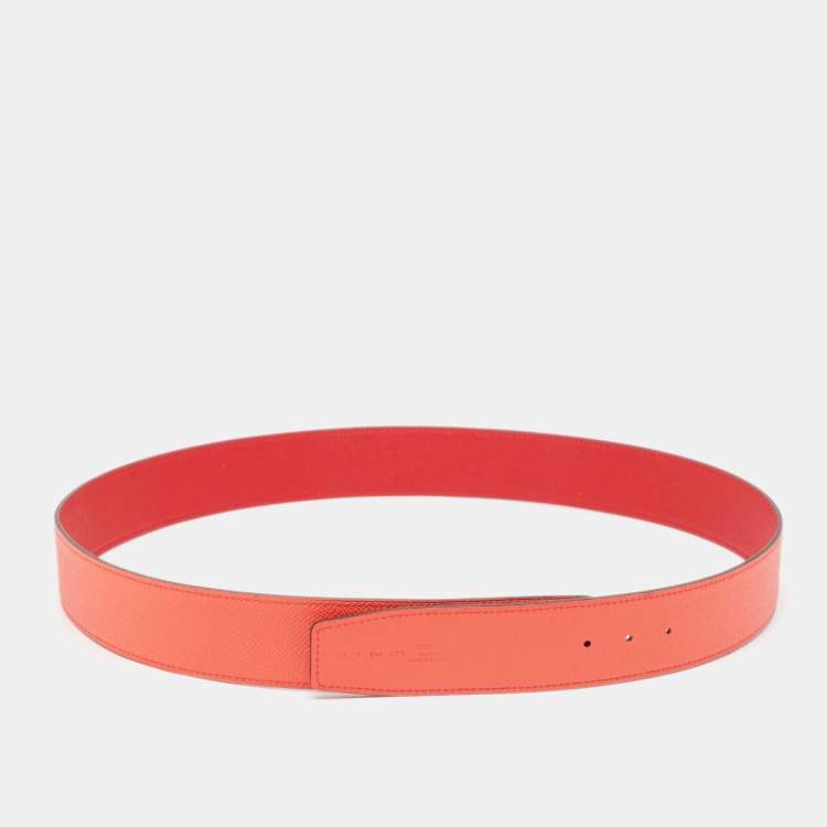 Pre Owned Hermes Rouge Casaque/Rose Jaipur Epsom Leather Reversible Belt Strap 95 CM