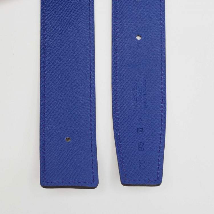 Pre Owned Hermes Rouge H//Blue Electric Swift and Epsom Leather Reversible Belt Strap 95 CM