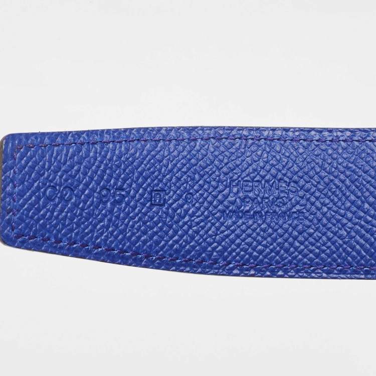 Pre Owned Hermes Rouge H//Blue Electric Swift and Epsom Leather Reversible Belt Strap 95 CM