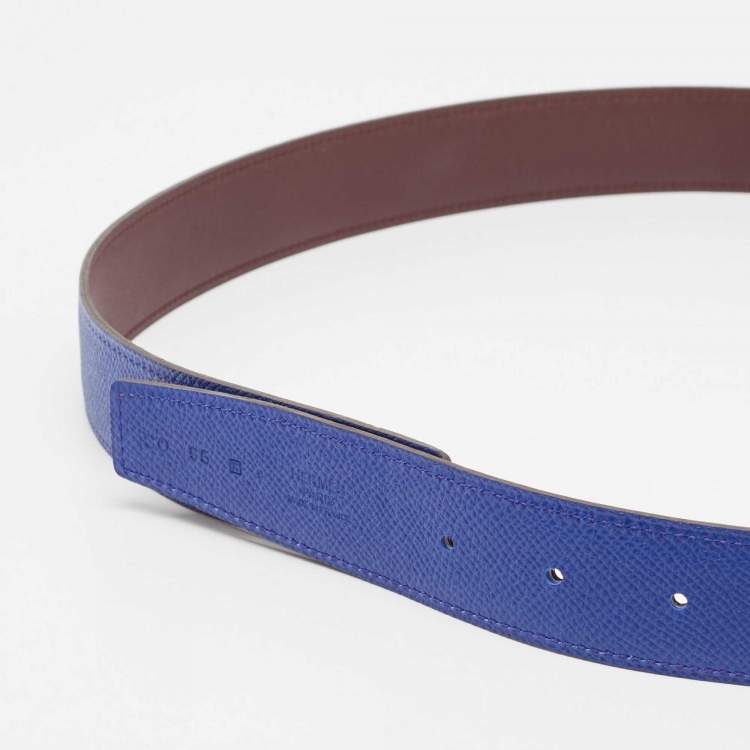 Pre Owned Hermes Rouge H//Blue Electric Swift and Epsom Leather Reversible Belt Strap 95 CM