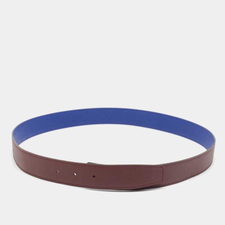 Pre Owned Hermes Rouge H//Blue Electric Swift and Epsom Leather Reversible Belt Strap 95 CM