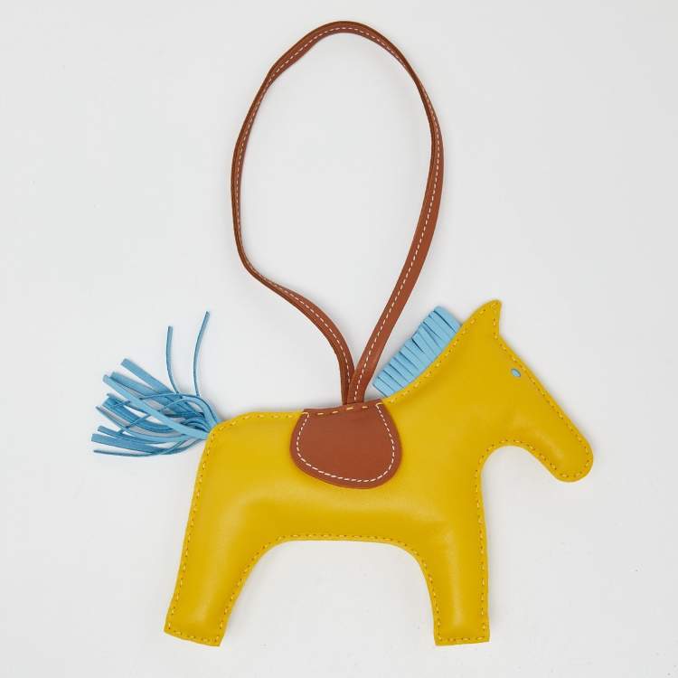 Pre Owned Hermès Jaune De Naples/Celeste/Gold GriGri Rodeo Horse Bag Charm GM