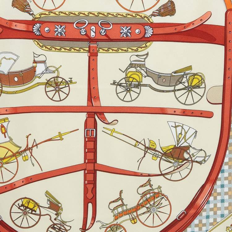 Pre Owned Hermes Orange Silk Les Voitures Nouvelles Scarf 