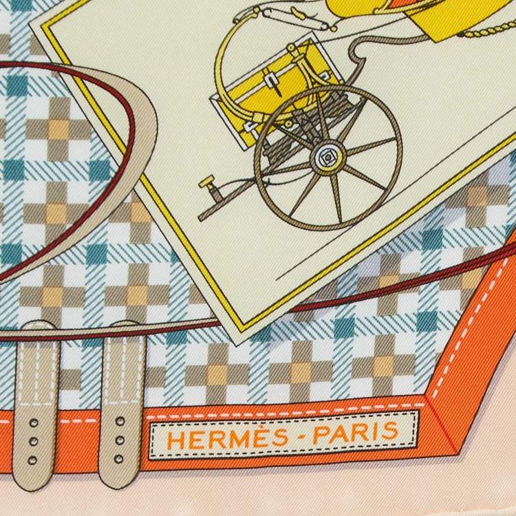 Pre Owned Hermes Orange Silk Les Voitures Nouvelles Scarf 