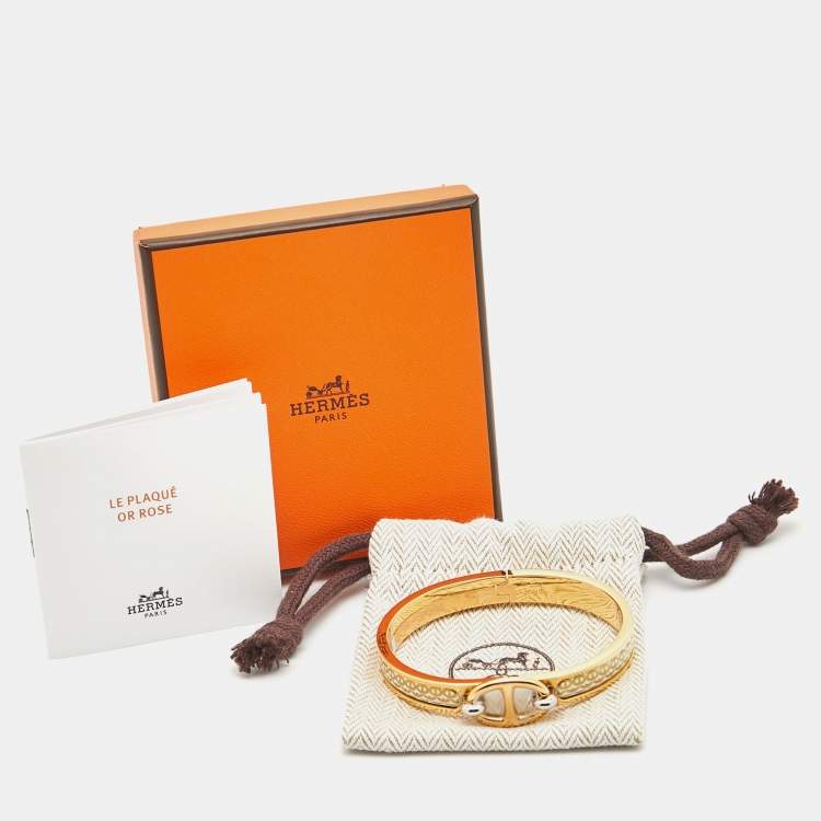 Pre Owned Hermes Mini Clic Clac Chain D'Ancre Enamel Gold Plated Bracelet