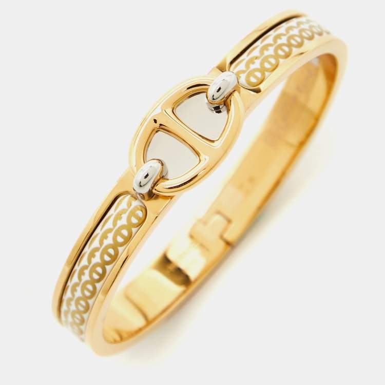 Pre Owned Hermes Mini Clic Clac Chain D'Ancre Enamel Gold Plated Bracelet