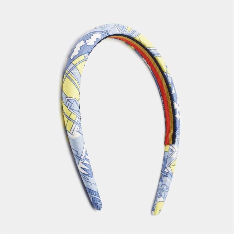 Pre Owned Hermes Blue Printed Silk La Legende du Cheval Elsa Headband