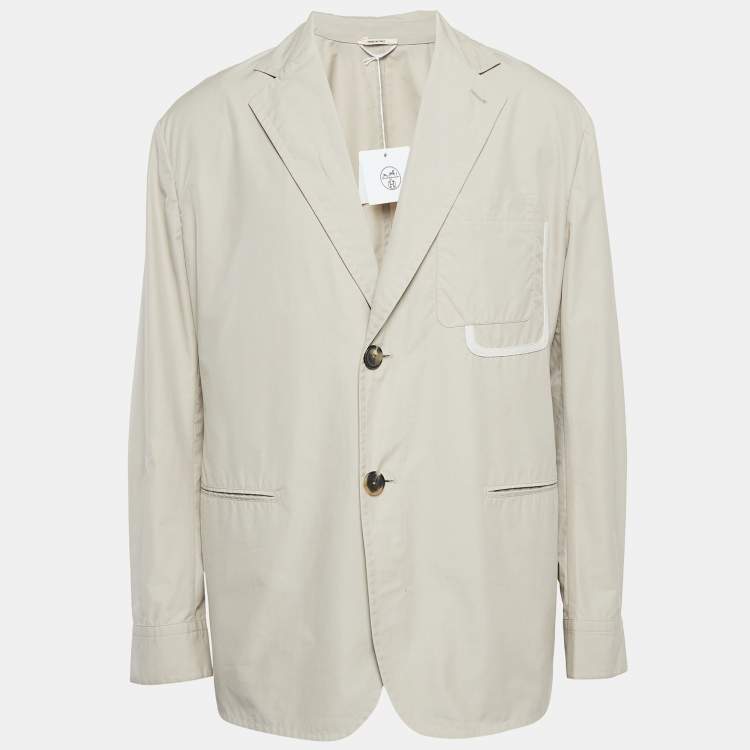 Pre Owned Hermes Tan Khaki Poplin Button-Up Jacket M