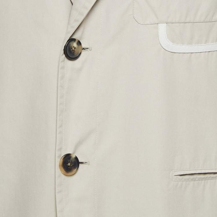 Pre Owned Hermes Tan Khaki Poplin Button-Up Jacket M