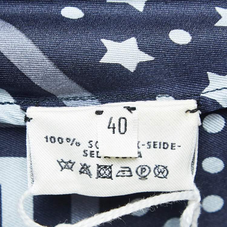 Pre Owned Hermes Navy Blue Printed Silk Twill Kaftan Midi Dress M