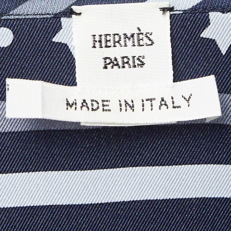 Pre Owned Hermes Navy Blue Printed Silk Twill Kaftan Midi Dress M