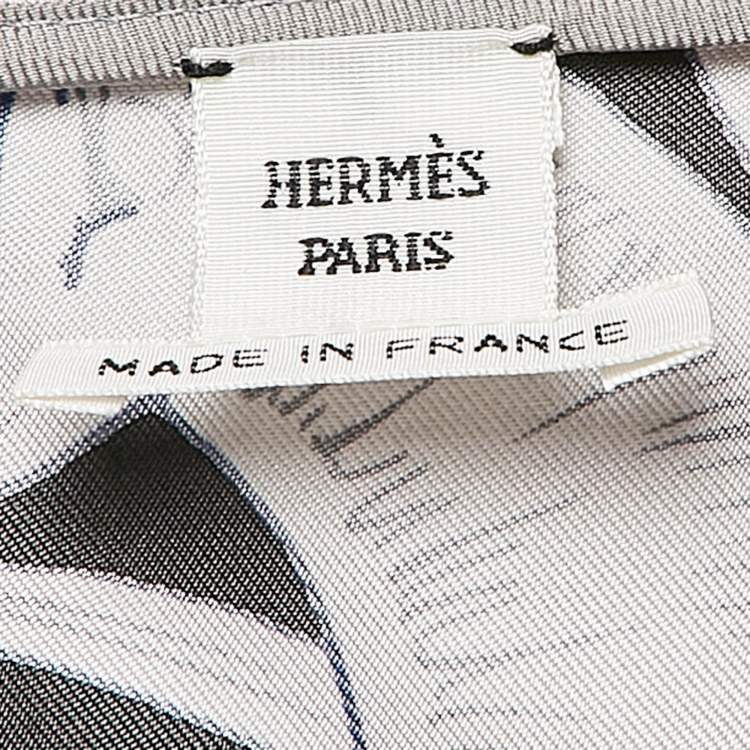 Pre Owned Hermès Grey Printed Silk Bride de Cour Remix Asymmetric Top L