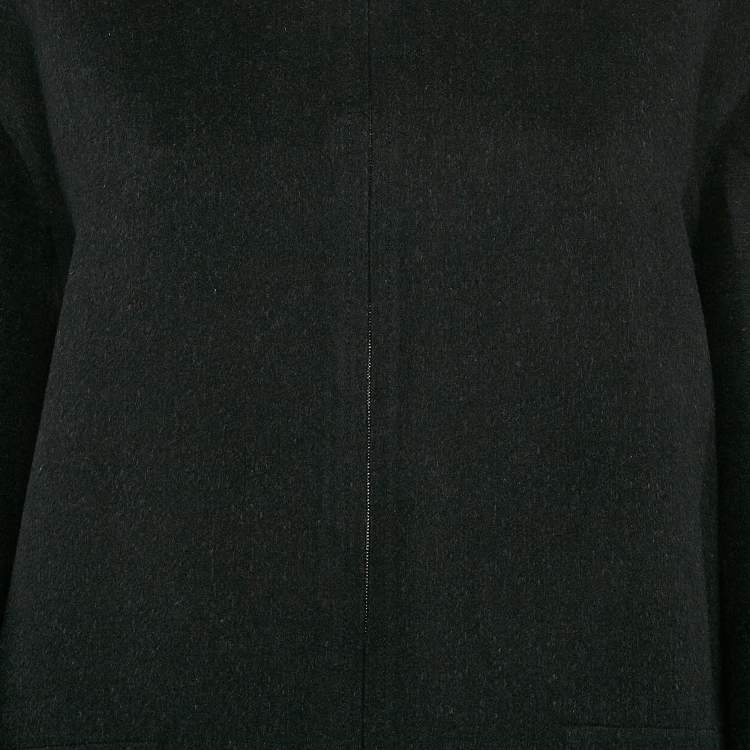 Pre Owned Hermès Black Wool Blend Zip-Up Cape Coat L