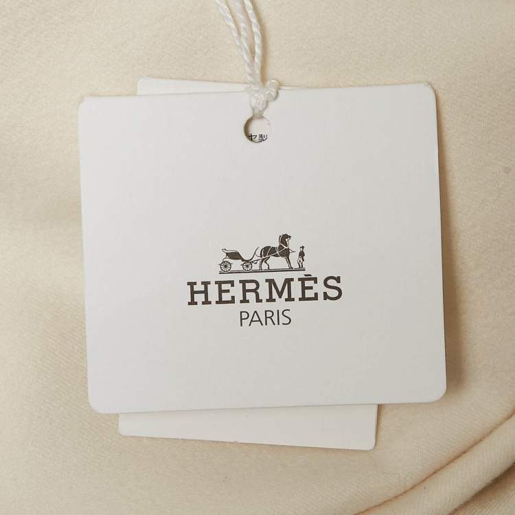 Pre Owned Hermès Ecru White Cashmere Mid-Length Coat L