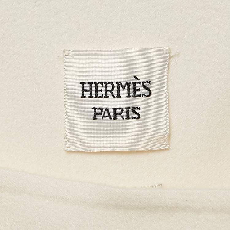Pre Owned Hermès Ecru White Cashmere Mid-Length Coat L
